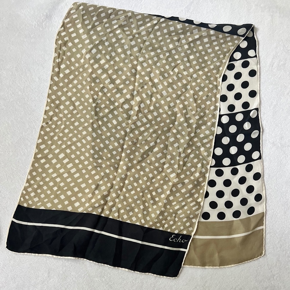 Echo Scarf Black Tan Polka Dot Geometric Mixed Print Rectangle One Size